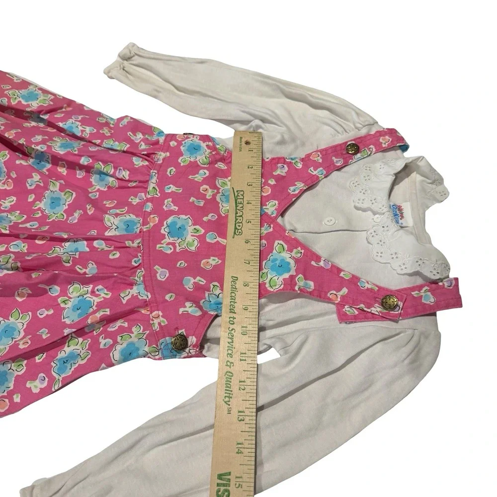 Vintage OshKosh Bgosh Girls Pink Floral Jumper Dress & Lace Collar Blouse‎ Set 6
